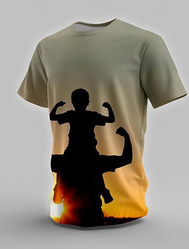  男性用 Tシャツ シルエット クルーネック 衣類 3Dプリント パーティー ストリート 祝日 父の日のギフト 半袖 ヴィンテージ ファッション