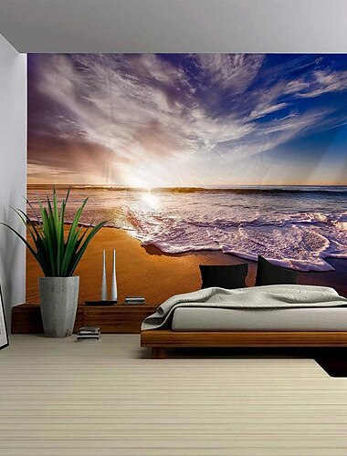  Ozeanwelle Wandteppich zum Aufhängen, großer Wandteppich, Wanddeko, Fotokulisse, Decke, Vorhang, Zuhause, Schlafzimmer, Wohnzimmer, Dekoration Wandtuch XXL Natur