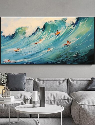  Mintura handgefertigte Surf-Ölgemälde auf Leinwand, große Wandkunst, Dekoration, modernes abstraktes Seestückbild für die Inneneinrichtung, gerolltes, rahmenloses, ungedehntes Gemälde