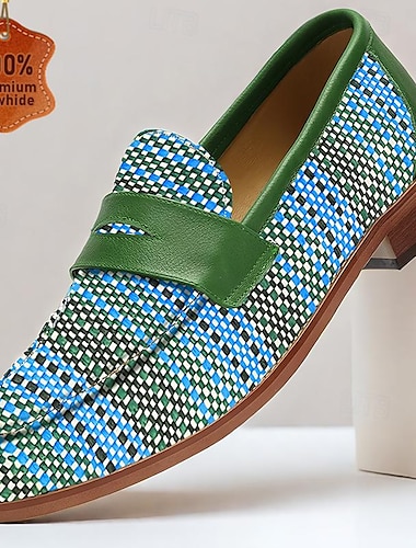  loafers för män gröna hantverksvävda loafers i läder