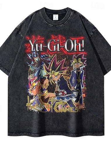  Yu-Gi-Oh! Κοντομάνικο Μπλουζάκι με πλυμένο οξύ μεγάλου μεγέθους Στάμπα Γραφικό Για Για Ζευγάρια Ανδρικά Γυναικεία Ενηλίκων Απόκριες Μασκάρεμα Hot Stamping Δρόμος Καθημερινά