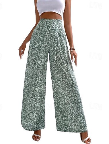  Damen Breites Bein Hosen Hose Casual Lang Blumen Print Atmungsaktivität Komfortabel Mikro-elastisch Wochenende Schwarz Rot Blau Grün Frühling Sommer Regular Fit