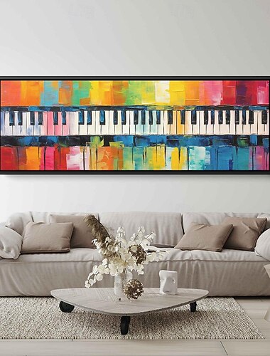  手描きの抽象的なカラフルなピアノの鍵盤の油絵、テクスチャのある絵画、キャンバスの絵画、ピアニストへの最高の贈り物、ミュージシャンへの贈り物の油絵、静物画の油絵