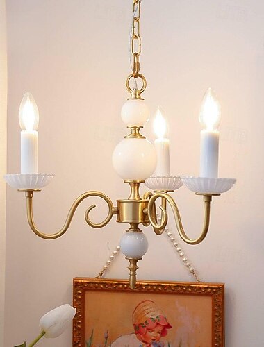  lustre lâmpada de teto 3/5 cabeças luz branca quente 45/65cm luz francesa luxuosa vela de cerâmica toda em cobre retro palácio creme sala de estar sala de jantar quarto 110--240v