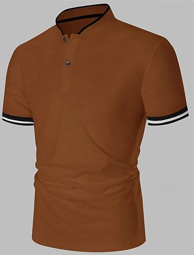  Herren Poloshirt Kragenlose Golfshirts Casual Festtage Ständer Kurzarm Modisch Basic Glatt Taste Sommer Regular Fit Dunkelbraun Dunkelrot Schwarz Weiß Poloshirt