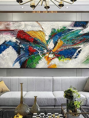  Pintura al óleo hecha a mano, lienzo, decoración de arte de la pared, textura abstracta colorida moderna para sala de estar, decoración del hogar, pintura enrollada sin marco y sin estirar