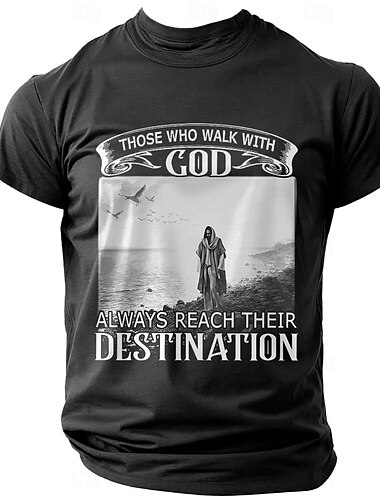  Herren Zitate & Sprüche Kreuz Buchstabendruck T Shirt T-Shirt 100% Baumwolle Kurzarm Grafik Hemd Schwarz Armeegrün Dunkelblau Bequemes T-Shirt Straße Sport im Freien Modedesigner-Kleidung