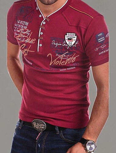 Homme T shirt Tee Chemise Henley Shirt Graphic Lettre Manche Courte Imprimer Vêtement Tenue Muscle