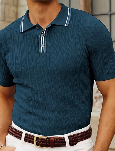  Bărbați Polo cu nasturi polo de golf Afaceri Casual Rever Manșon scurt Modern Birou Culoare solidă / simplă Butonul frontal Vară Albastru Deschis Negru Albastru regal Polo cu nasturi
