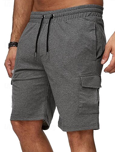  Herren Cargo Shorts Kurze Hosen Sweatshorts Kurze Hose Shorts Kurze Hosen Bermudas Kordelzug Elastische Taille Multi Pocket Glatt Komfort Knielänge Outdoor Casual Täglich Modisch Strassenmode Schwarz