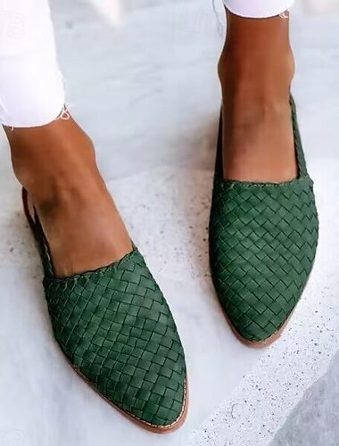  Schwarze, gewebte, flache Pantoletten für Damen mit verstellbarem Slingback-Riemen – stylische Freizeitschuhe für den Sommer