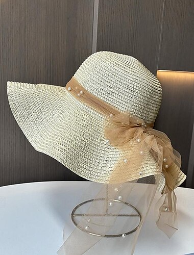 Hüte Kopfbedeckungen Acryl / Baumwolle Stroh Fischerhut Strohhut Sonnenhut Casual Festtage Elegant Retro Mit Bänder Pure Farbe Kopfschmuck Kopfbedeckung