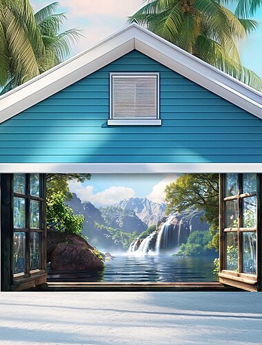  Wald Wasserfall Außen Garage Tür Abdeckung Banner Schöne große Kulisse Dekoration für Außen Garage Tür Haus Wand Dekorationen Event Party Parade