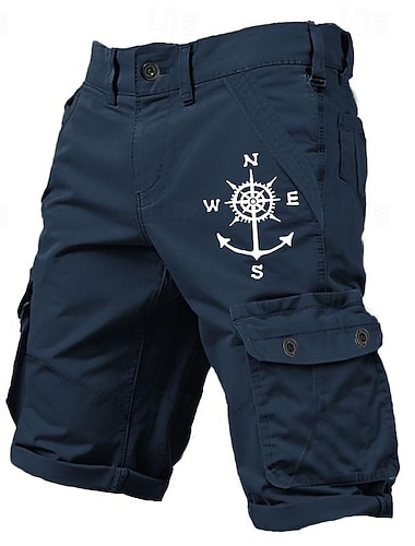  Cargo-Shorts für Herren mit mehreren Taschen, Kompass-Aufdruck, Sport- und Outdoor-Shorts, klassische Unterteile