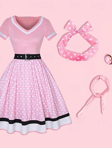 1950s Inspirado en la vendimia Vestido acampanado Mujer Cita Fiesta y Noche Despedida de Soltera Pañuelo de seda Vestido Pendientes Todas las Temporadas