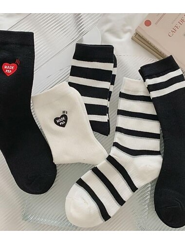  5 par damebesætningsstrømper arbejde daglig ferie hjerte retro bomuld enkle klassiske afslappede / daglige sokker