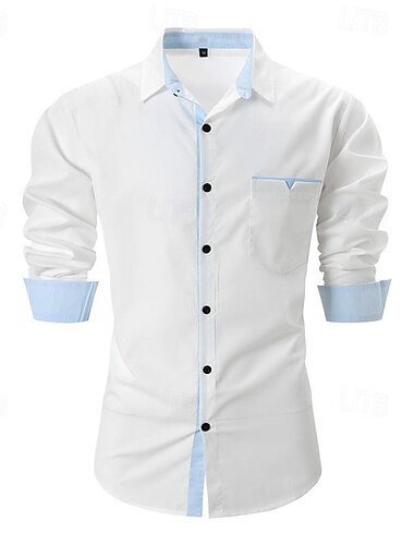  Hombre Camisa Camisa para Vestido Camisa de cuello Abotonar la camisa Bloque de color Boda Fiesta Negro Blanco Rosa Azul Piscina Manga Larga Diseño Primavera & Otoño Ropa Retazos