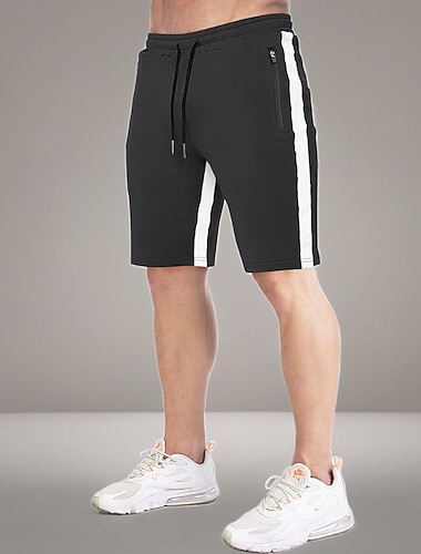  Herren Sweatshorts Kurze Hose Shorts Kurze Hosen Bermudas Seitenstreifen Elastische Taille Tasche mit Reißverschluss Glatt Komfort Sport Kurz Täglich Laufen Fitnessstudio Modisch Athleisure Schwarz
