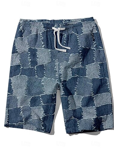  Herren Jeansstoff Farbblock-Nähte Badehosen Badeshorts Boardshorts Mittlere Taille Hawaiianisch Lässig Ferien Strand Kordelzug mit Mesh-Futter Elastischer Bund Designer Bekleidung