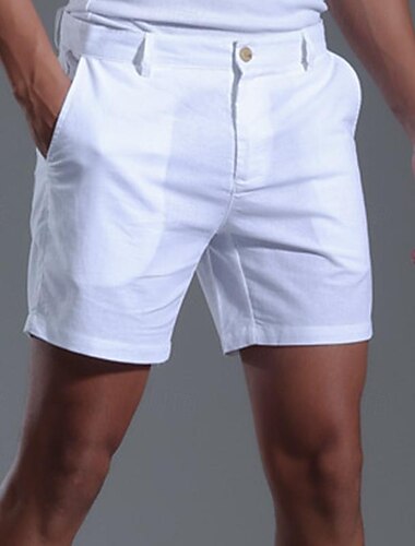  Voor heren Korte broek Linnen korte broek Zomer korte broeken Voorvak Effen Kleur Comfort Ademend Korte Casual Dagelijks Vakantie Modieus Zwart Wit Inelastisch