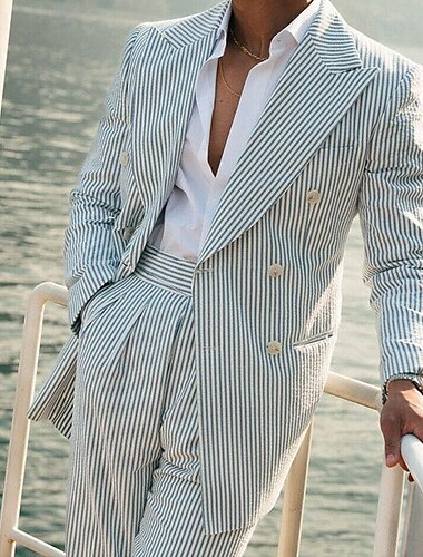  Trajes de boda de verano de hombre de seersucker verdes manzana champán de un solo color ajuste estándar 2 piezas de un solo botón