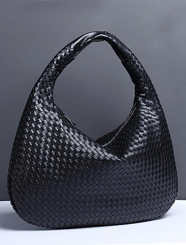  Hobo-Bag aus gewebtem Kunstleder für Damen – schicke burgunderfarbene Schulterhandtasche für den Alltag und Freizeitausflüge