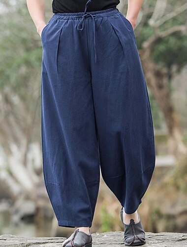  Herren Leinenhose Hose Hosen Sommerhosen Strandhose Tasche Kordelzug Elastische Taille Glatt Komfort Atmungsaktiv Täglich Festtage Urlaub Hawaiianisch Boho Schwarz Marineblau