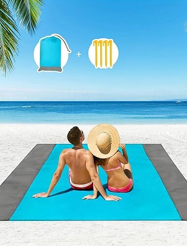  esterilla de playa, manta de picnic, 140x200cm, esterilla de picnic, cobertor de playa, anti arena, impermeable, con 4 fijaciones, camping, senderismo y picnic