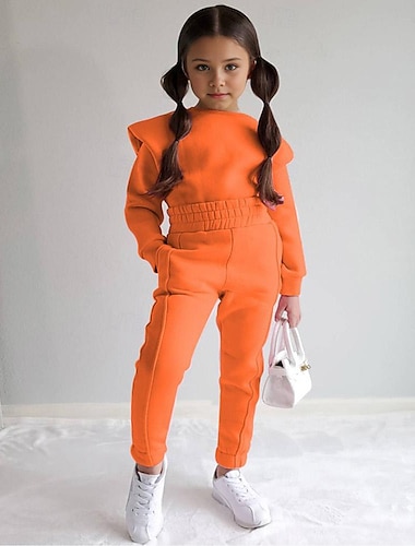  2 pezzi Bambino (1-4 anni) Da ragazza Tinta unica Set felpa con cappuccio e pantaloni della tuta Impostato Manica lunga Fantastico Esterno 3-7 anni Autunno Bianco Rosa Arancione
