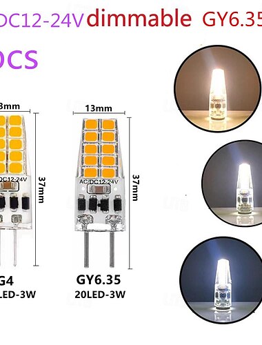  6st/10st dimbar led-lampa g4 gy6.35 ac/dc12-24v 3w 20led energisparande silikonljus 360 grader byt ut halogenlampa