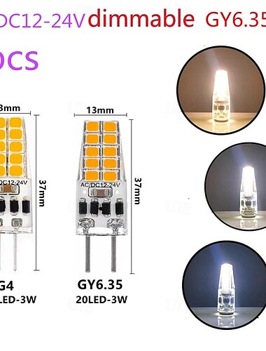  6 قطع/10 قطع لمبة led قابلة للتعتيم g4 gy6.35 التيار المتناوب/dc12-24v 3 واط 20led توفير الطاقة ضوء السيليكون 360 درجة استبدال مصباح هالوجين