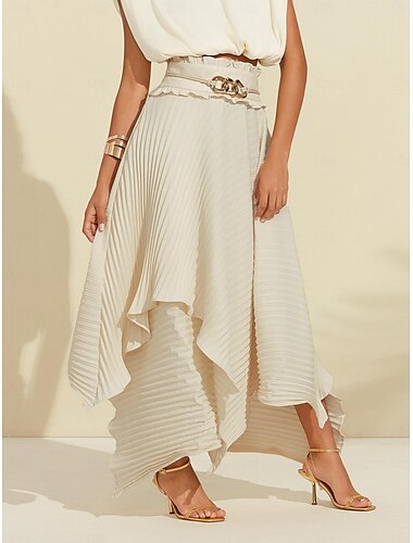  dámská plisovaná maxi sukně asymetrický kapesníkový lem přepásaný vysokým pasem splývavý elegantní ležérní práce jaro léto