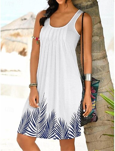  abito casual da donna abito canotta stampa floreale geometrica scollo a U mini abito elegante appuntamento quotidiano senza maniche estate