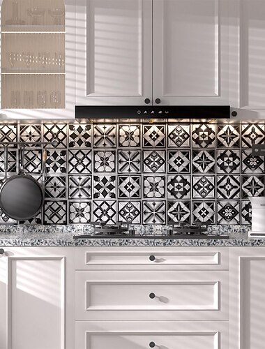  Lot de 24 stickers muraux adhésifs décoratifs, motif géométrique rétro noir et blanc, faciles à nettoyer, pour la cuisine, la salle de bain et le salon. Décoration murale à faire soi-même.
