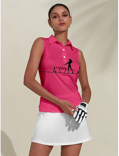  Damen poloshirt Golfkleidung Rosa Rot Ärmellos Sonnenschutz Leichtgewichtig T-Shirt Shirt Damen-Golfkleidung, Kleidung, Outfits, Kleidung