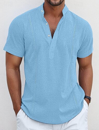  Férfi Ing vászon ing Guayabera ing Bandgalléros ing Popover ing Nyári póló Sima Hétköznapi Napi Fehér Sötétkék Medence Khakizöld Rövid ujjú Gallér Nyár Ruházat