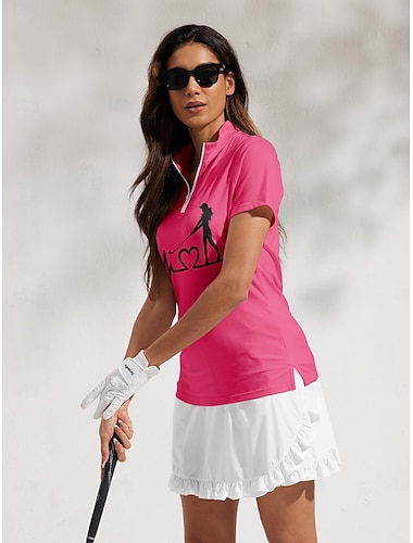  Жен. Футболка-поло Розовый С короткими рукавами Верхняя часть Женская одежда для гольфа Одежда Одежда Одежда
