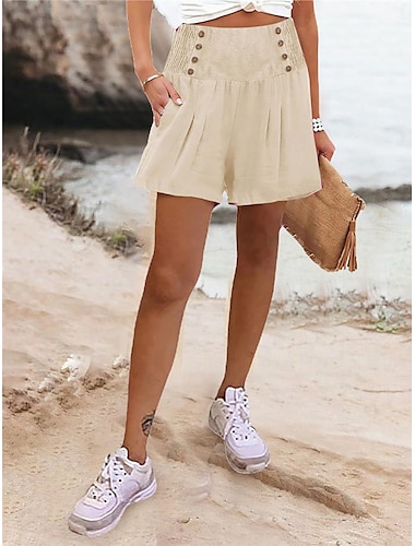  Femmes Short inspiré du lin Chinos Shorts Basique Occasionnel Court Taille haute Uni Avec Poches Coupe haute Respirabilité Doux Micro-Élastique Décontracté Quotidien Week-end Vin Noir Blanche Bleu