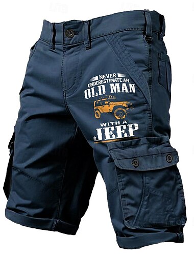  cargoshorts för män flera fickor gammal man bokstavstryckt utomhus korta sporter utomhus klassiska mikroelastiska shorts