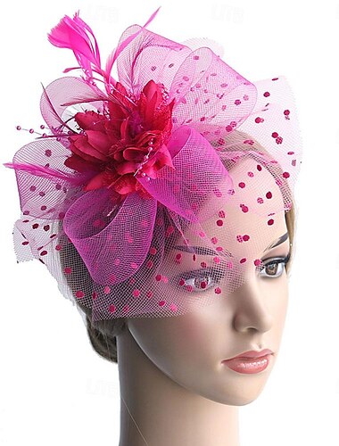  fascinators hoed Hoofdkleding Organza Slappe hoed Hoge hoed Sluier Hoed Paardenrace cocktail Elegant Vintage Met Veer Strikken Helm Hoofddeksels