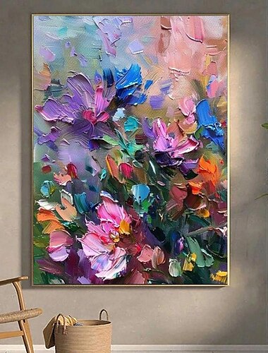  Pintura al óleo hecha a mano, lienzo, decoración de arte de la pared, flores abstractas para decoración del hogar, pintura enrollada sin marco y sin estirar