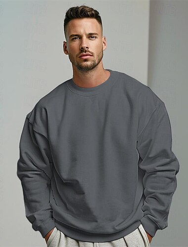  Herren Sweatshirt Pullover Schwarz Weiß Grau Rundhalsausschnitt Sport Urlaub Ferien Streetwear Baumwolle Mode Täglich Lässig Frühling & Herbst Bekleidung Kapuzenpullover Sweatshirts Langarm