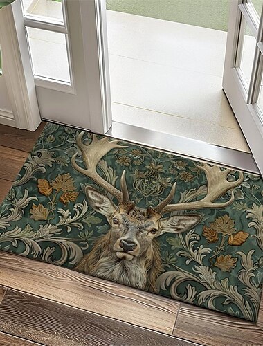  florale Hirsch Fußmatte Küchenmatte Bodenmatte rutschfeste Flächenteppich ölbeständiger Teppich Indoor Outdoor Matte Schlafzimmer Dekor Badezimmermatte Eingangsteppich