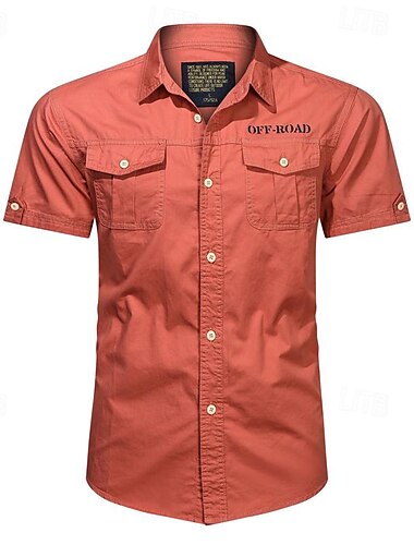  Herren Hemd Arbeitshemden Arbeitshemd Knopfhemd Cargohemd Rot Kaki Armeegrün Dunkelblau Beige Kurzarm Einfach Revers Urlaub Hawaiianisch Tasche Bekleidung Mode Lässig Bequem