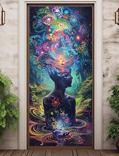  pszichedelikus trippy ajtóhuzatok falfestmény dekor ajtó kárpit ajtó függöny dekoráció háttér ajtó transzparens kivehető bejárati ajtóhoz beltéri kültéri otthoni szoba dekoráció parasztház dekorációs