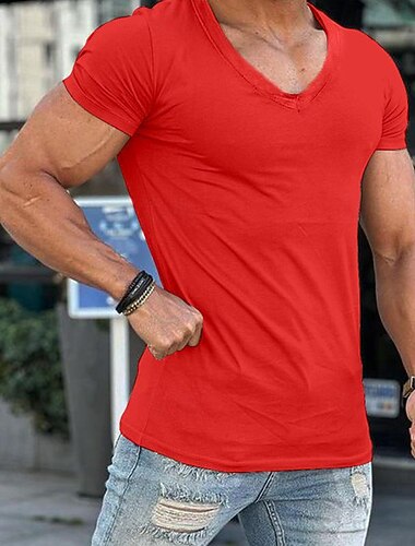  Voor heren T-shirt Korte Mouw V-hals Zomer Effen Modieus Ontwerper Basic Klassieke Stijl Vakantie Straat Uitgaan Donker Grijs Zwart Wit Top T-shirt voor mannen