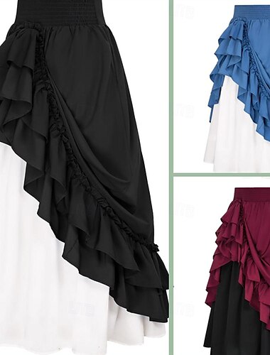  Punk & Gothique Médiéval Renaissance Jupe Costume de cosplay Jupe longue Ren Faire Couleur Unie Femmes Celtique Pirate Fantaisie Halloween Carnaval Mascarade Carnaval Décontracté Quotidien Adulte Jupe