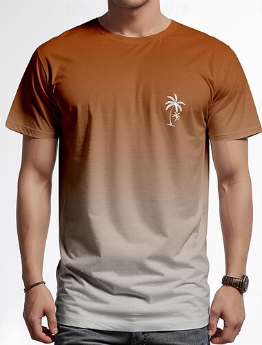  Herren Farbverlauf Kokusnuss-Palme T Shirt Kurzarm T-Shirt 3D-Druck Rundhalsausschnitt Hemd Urlaub Modisch Hawaiianisch Sports Outdoor Festtage Ausgehen Blau Orange Grün Frühling Sommer Bekleidung S