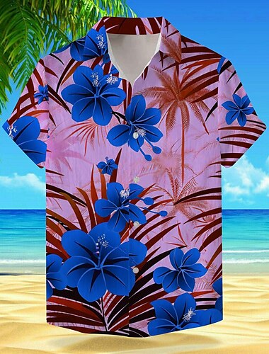  Herren Blumen Tropische Blumen Hemd Hawaiihemd Sommerhemd Aloha-Shirt Kurzarm Hemd Umlegekragen Urlaub Hawaiianisch Outdoor Urlaub Hawaiianisch Rote Blau Orange S M L