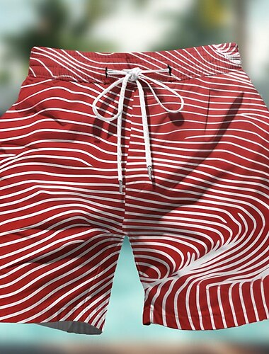  Herren Optische Täuschung Streifen Geometrisch Badehosen Badeshorts Boardshorts Mittlere Taille Hawaiianisch Lässig Ferien Strand Kordelzug mit Mesh-Futter Elastischer Bund Designer Bekleidung